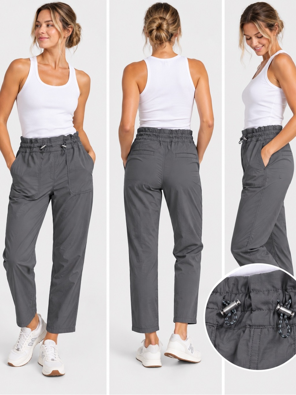 Athleta Trekkie Paper Bag Pants – Gray – Size 6